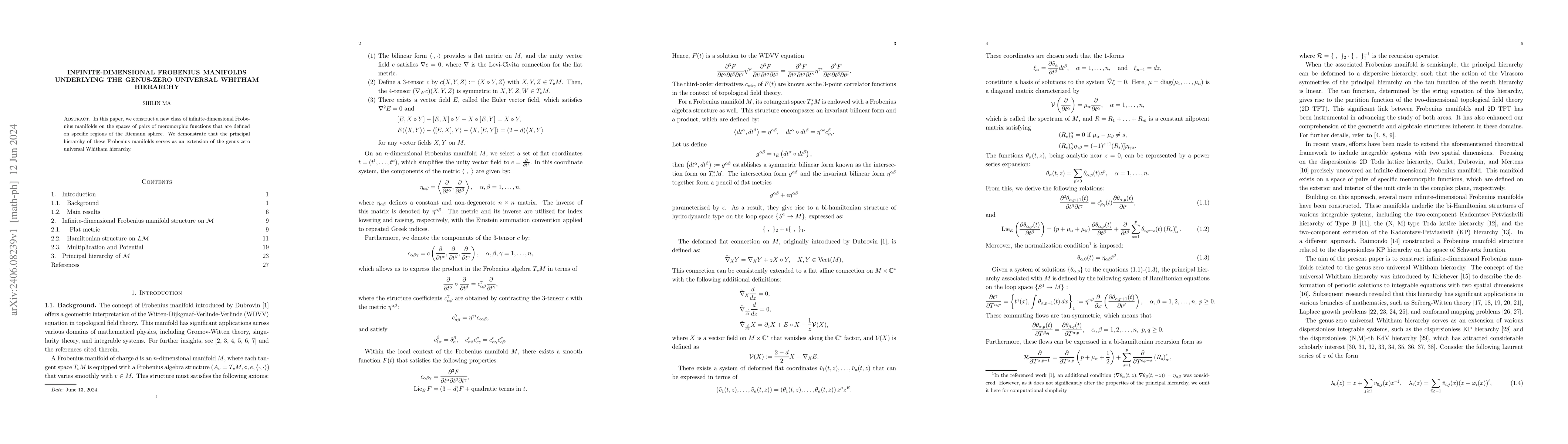 Thumbnail for Infinite-dimensional Frobenius Manifolds Underlying the genus-zero
  Universal Whitham Hierarchy