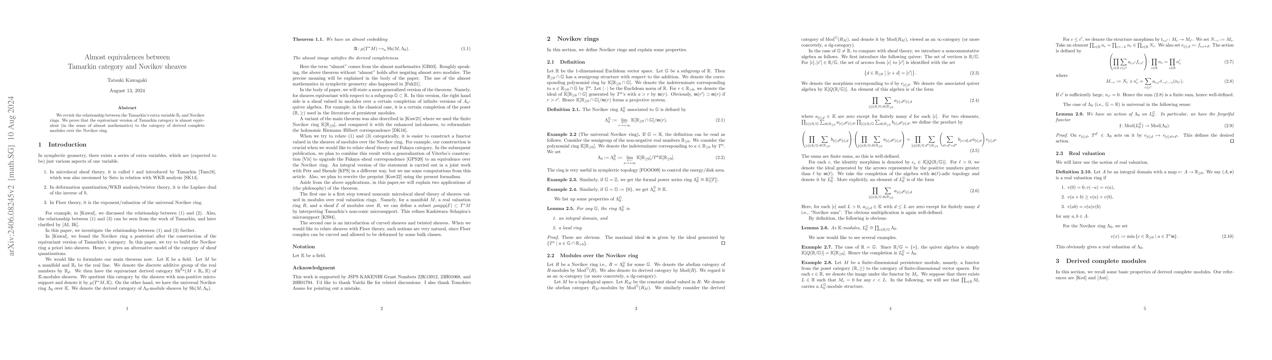 Thumbnail for Almost equivalences between Tamarkin category and Novikov sheaves