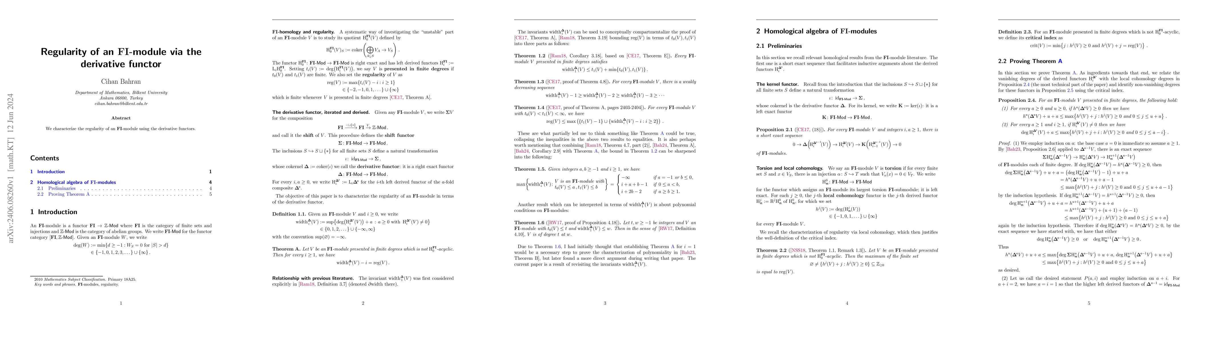 Thumbnail for Regularity of an FI-module via the derivative functor