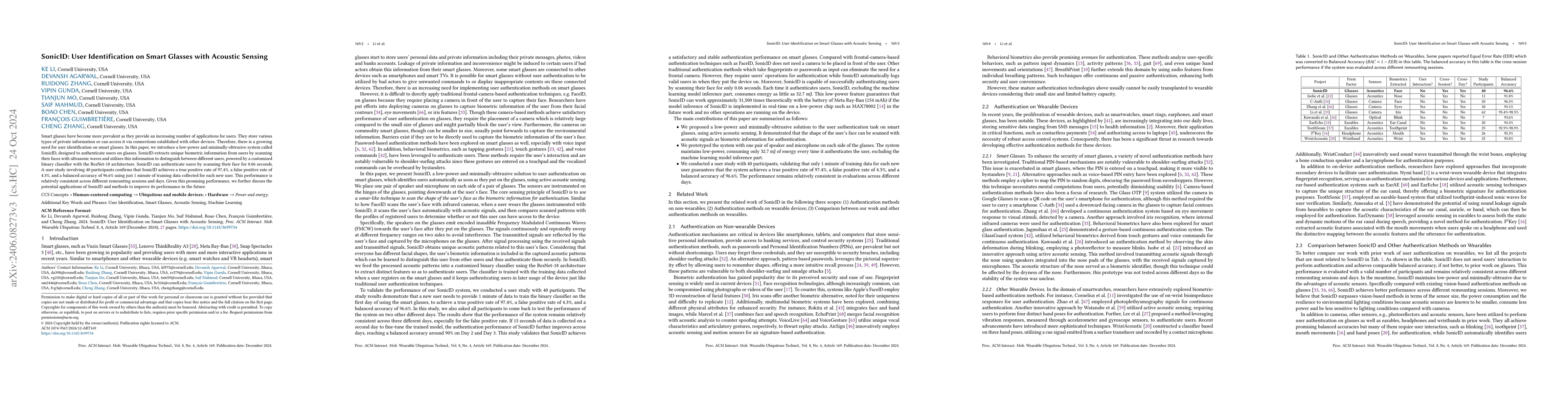 Thumbnail for SonicID: User Identification on Smart Glasses with Acoustic Sensing