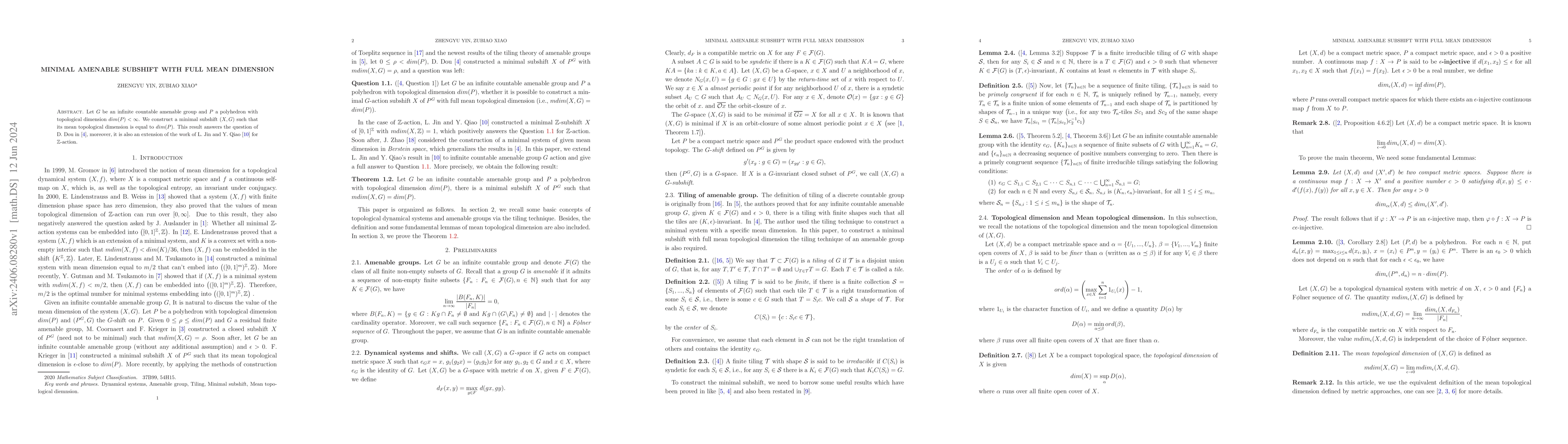 Thumbnail for Minimal amenable subshift with full mean dimension