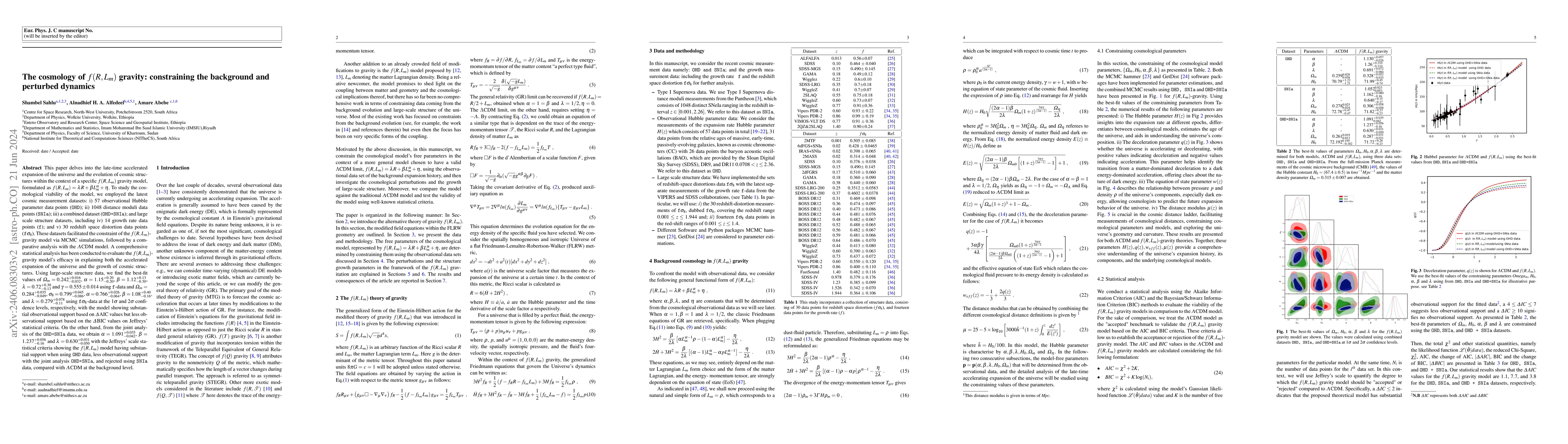 Thumbnail for The cosmology of $f(R, L_m)$ gravity: constraining the background and
  perturbed dynamics