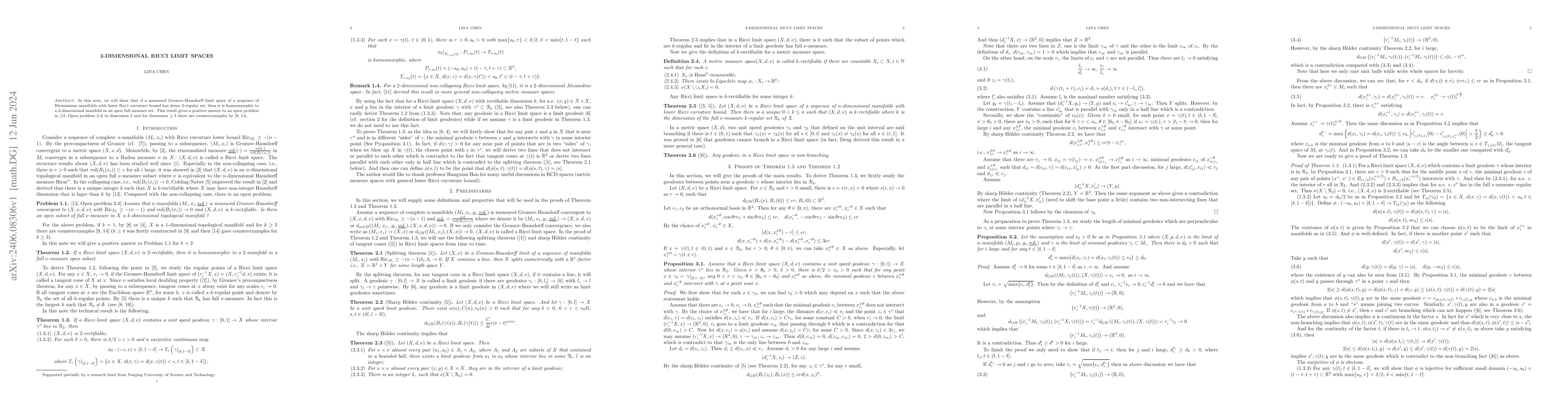 Thumbnail for 2-dimensional Ricci limit spaces