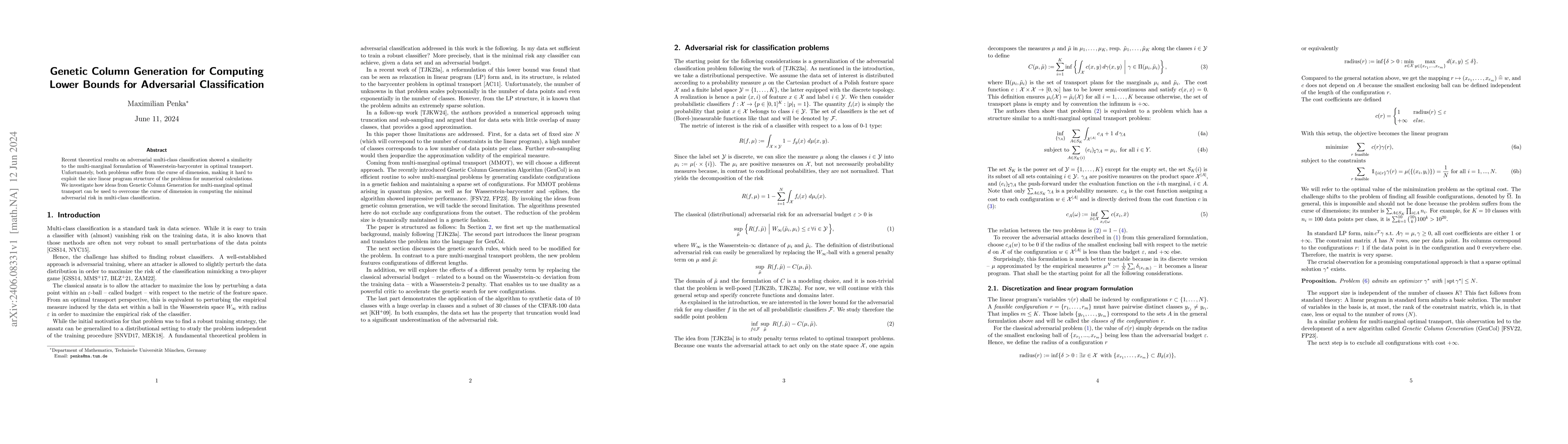 Thumbnail for Genetic Column Generation for Computing Lower Bounds for Adversarial
  Classification