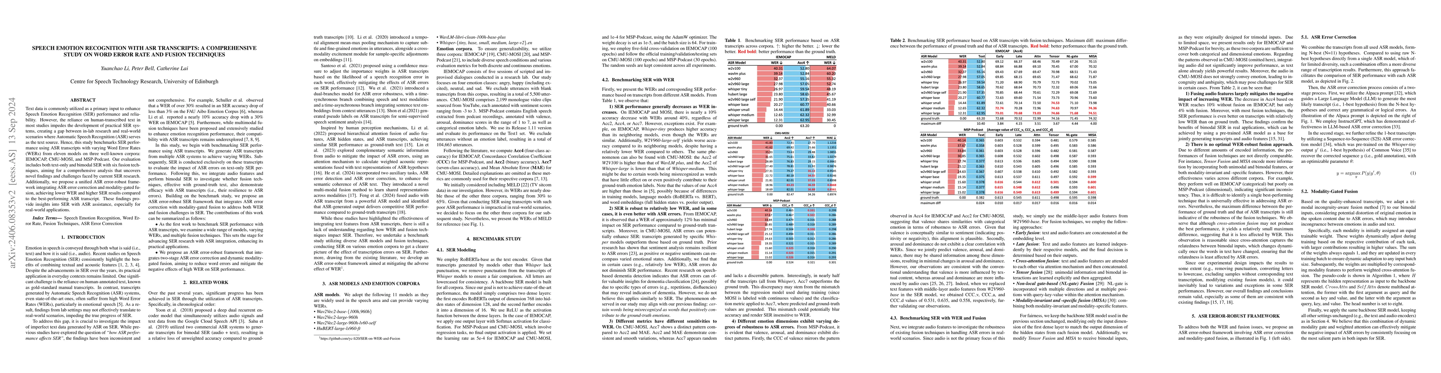 Thumbnail for Speech Emotion Recognition with ASR Transcripts: A Comprehensive Study
  on Word Error Rate and Fusion Techniques