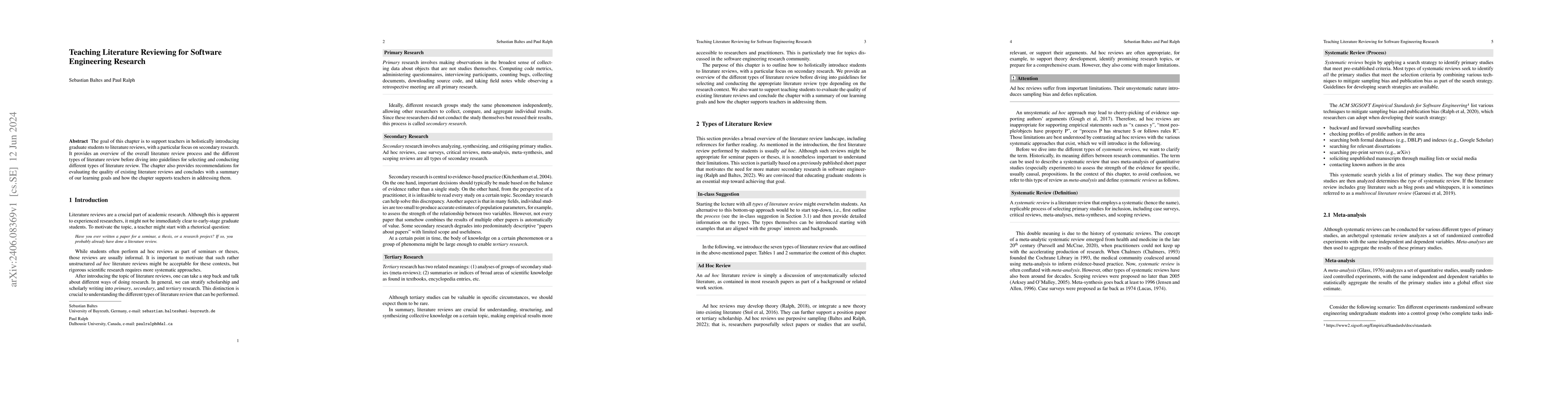 Thumbnail for Teaching Literature Reviewing for Software Engineering Research