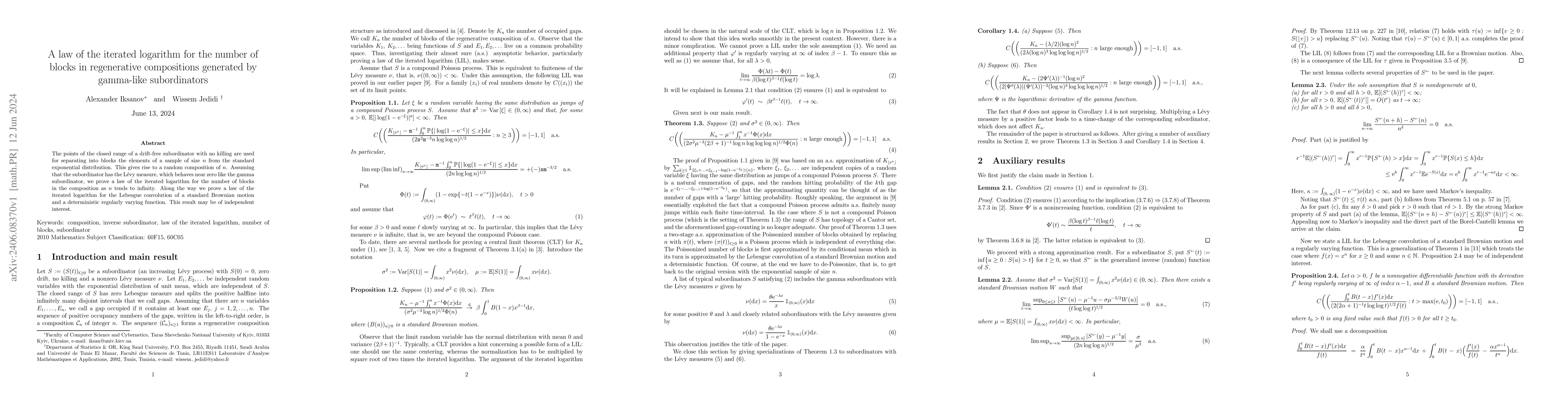 Thumbnail for A law of the iterated logarithm for the number of blocks in regenerative
  compositions generated by gamma-like subordinators