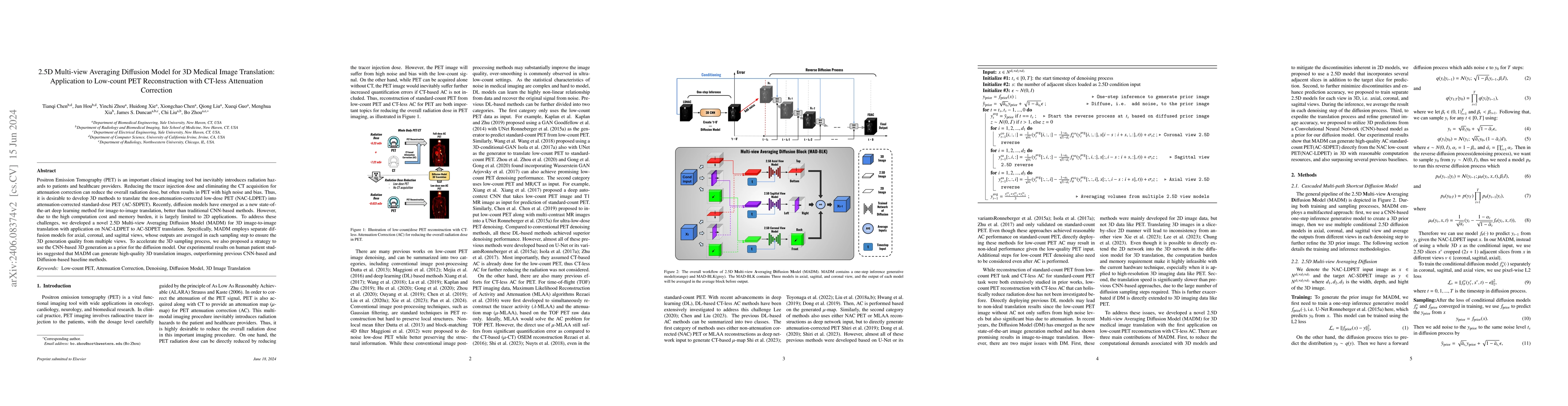 Thumbnail for 2.5D Multi-view Averaging Diffusion Model for 3D Medical Image
  Translation: Application to Low-count PET Reconstruction with CT-less
  Attenuation Correction