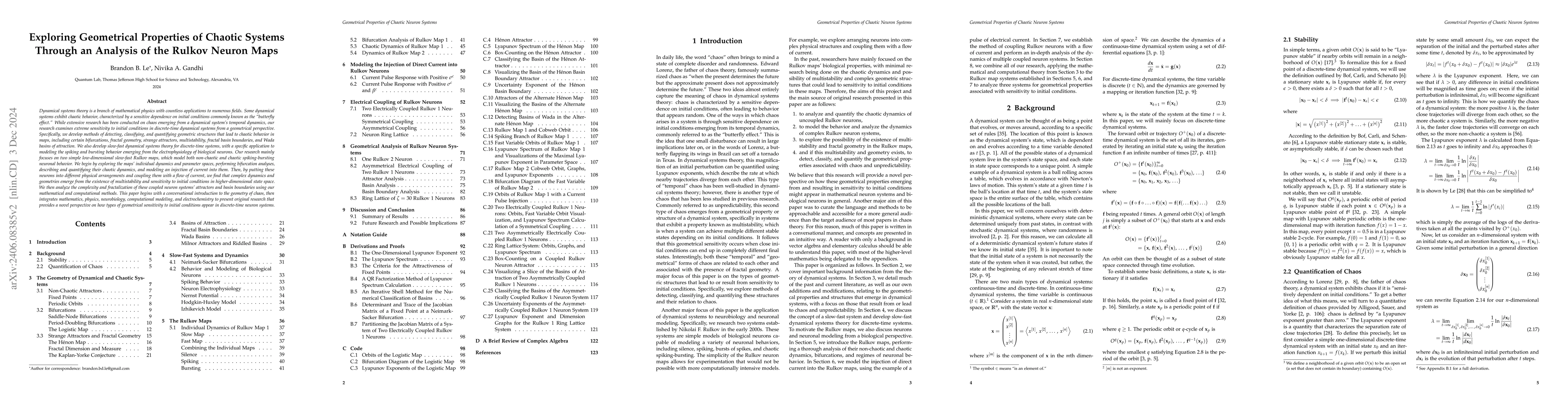 Thumbnail for Exploring Geometrical Properties of Chaotic Systems Through an Analysis
  of the Rulkov Neuron Maps