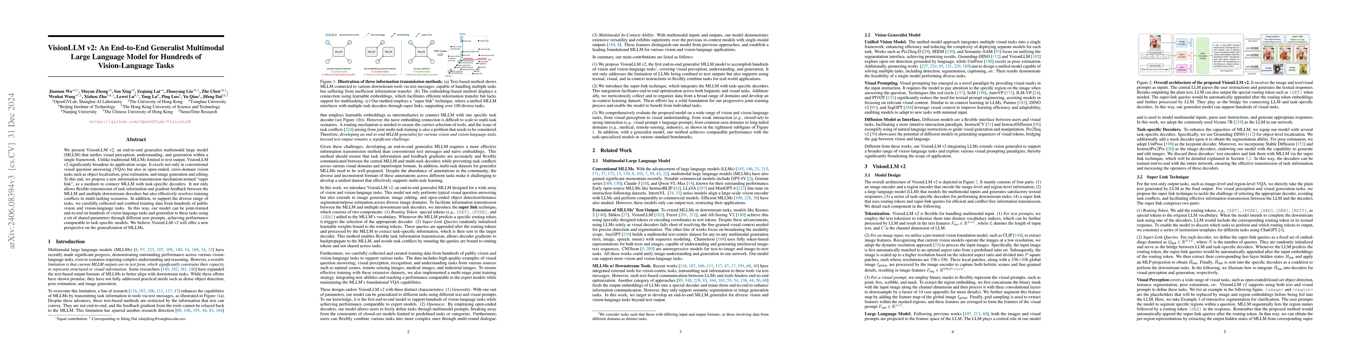 Thumbnail for VisionLLM v2: An End-to-End Generalist Multimodal Large Language Model
  for Hundreds of Vision-Language Tasks