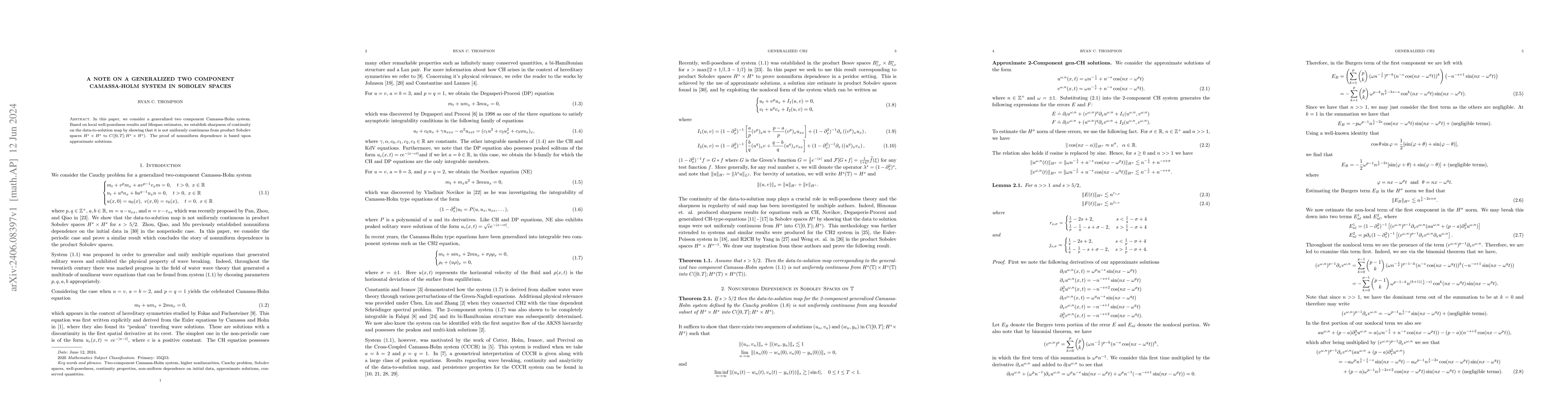 Thumbnail for A Note on a Generalized Two Component Camassa-Holm System in Sobolev
  Spaces