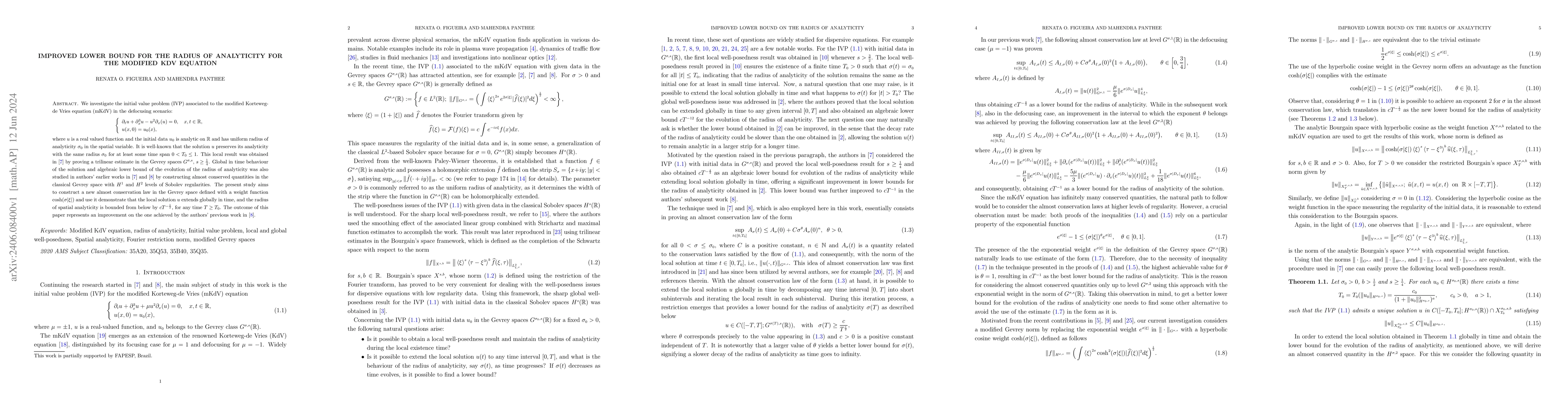 Thumbnail for Improved lower bound for the radius of analyticity for the modified KdV
  equation