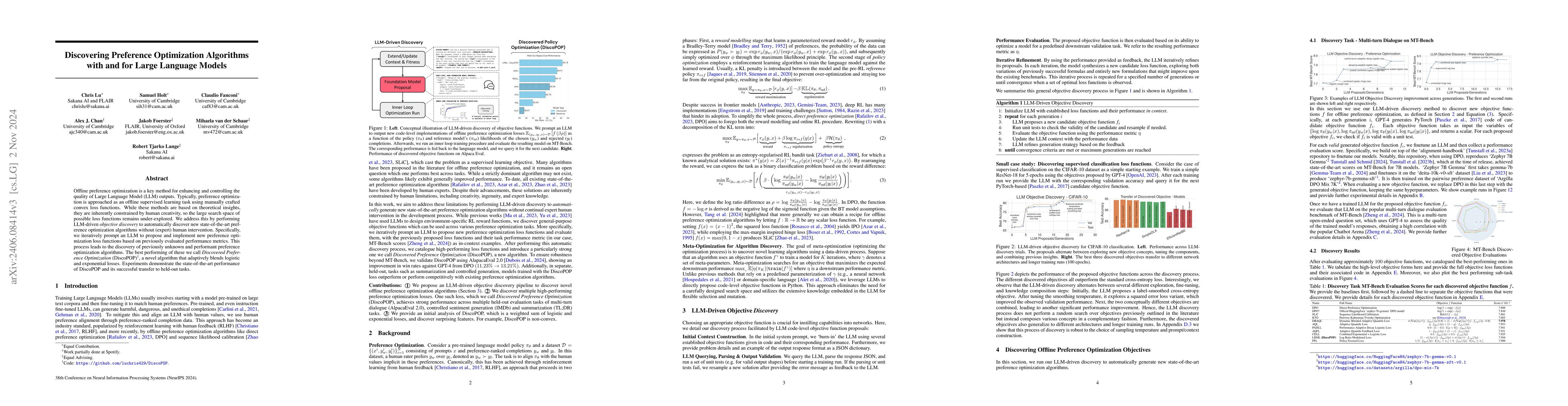 Thumbnail for Discovering Preference Optimization Algorithms with and for Large
  Language Models