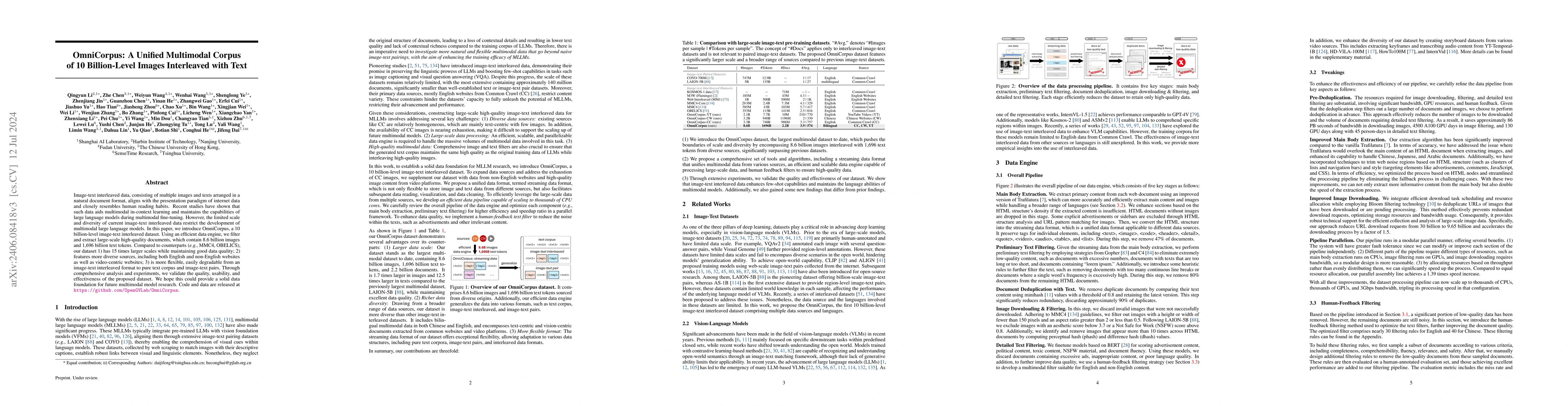 Thumbnail for OmniCorpus: A Unified Multimodal Corpus of 10 Billion-Level Images
  Interleaved with Text