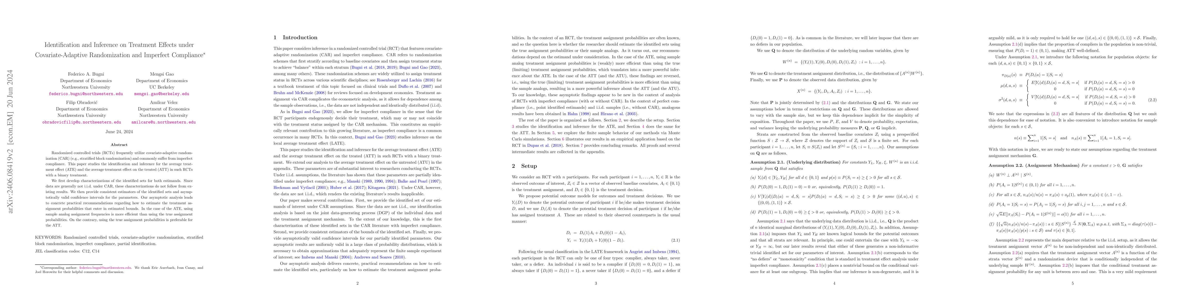 Thumbnail for Identification and Inference on Treatment Effects under
  Covariate-Adaptive Randomization and Imperfect Compliance