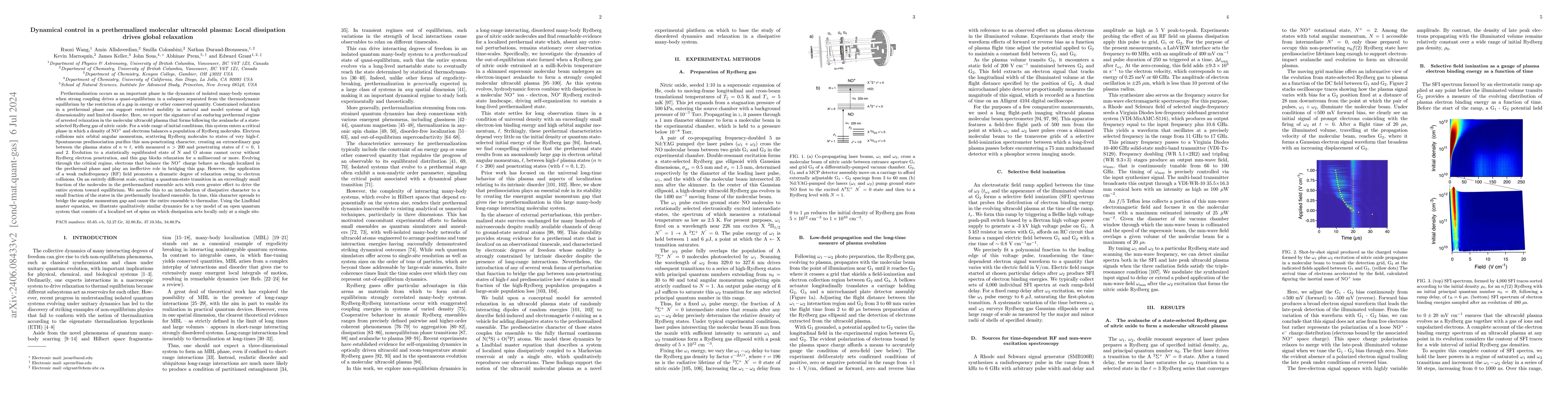 Thumbnail for Dynamical control in a prethermalized molecular ultracold plasma: Local
  dissipation drives global relaxation