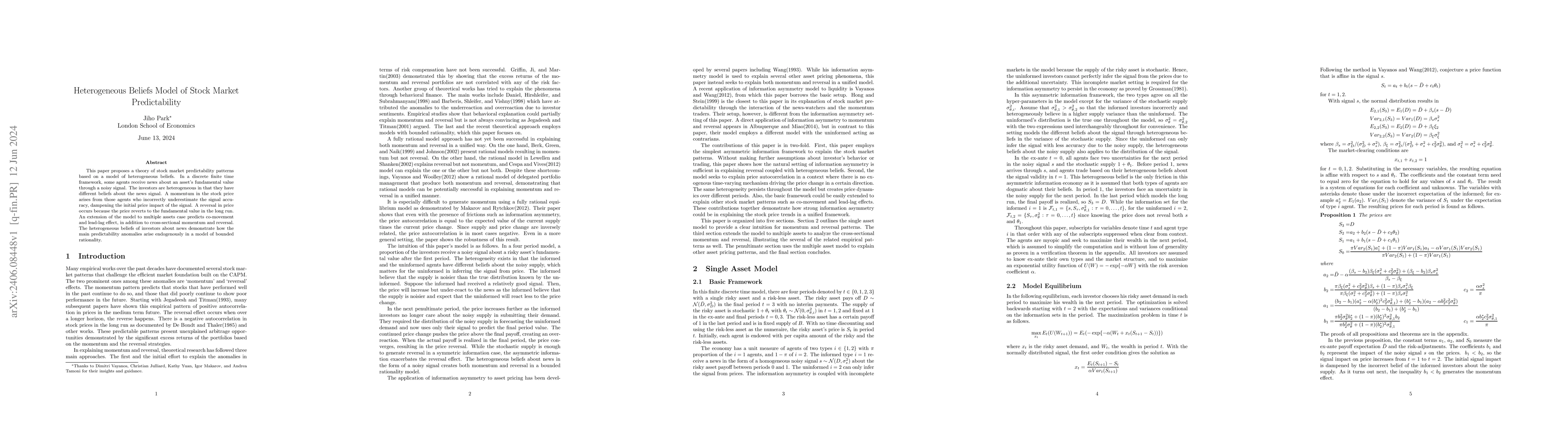 Thumbnail for Heterogeneous Beliefs Model of Stock Market Predictability