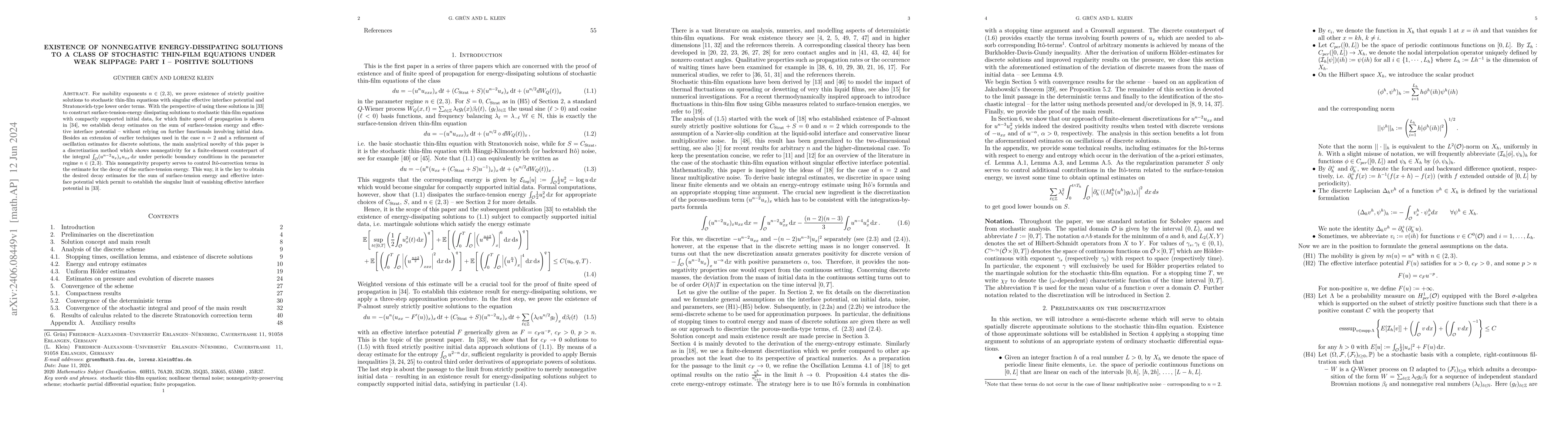 Thumbnail for Existence of nonnegative energy-dissipating solutions to a class of
  stochastic thin-film equations under weak slippage: Part I -- positive
  solutions