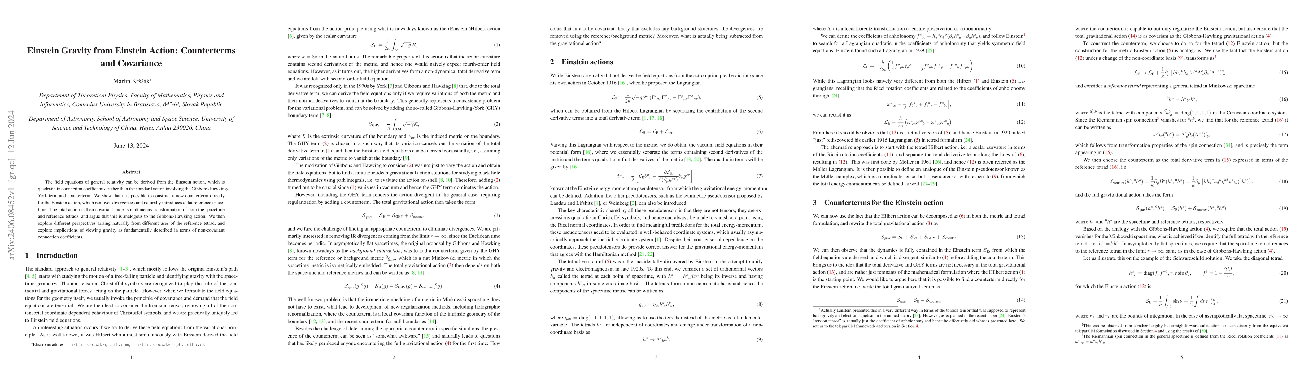 Thumbnail for Einstein Gravity from Einstein Action: Counterterms and Covariance