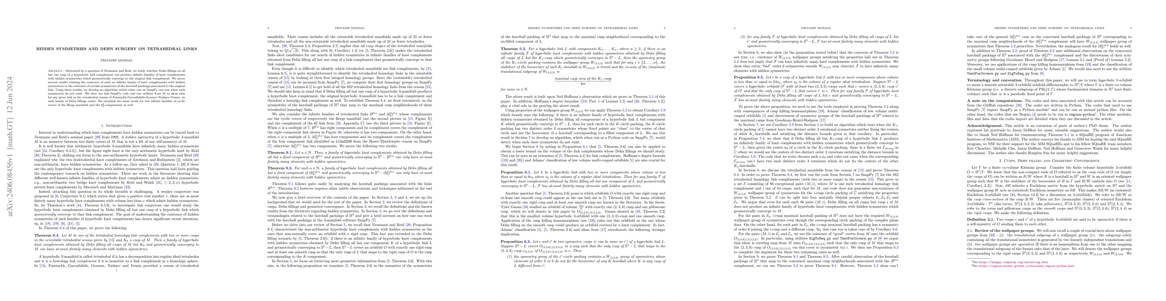 Thumbnail for Hidden symmetries and Dehn surgery on tetrahedral links