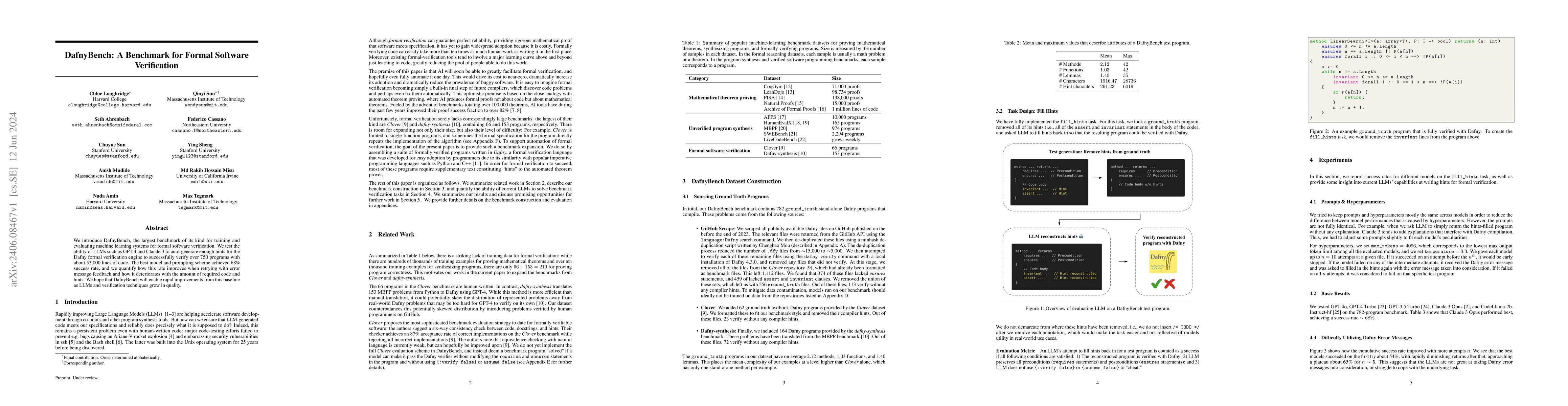 Thumbnail for DafnyBench: A Benchmark for Formal Software Verification