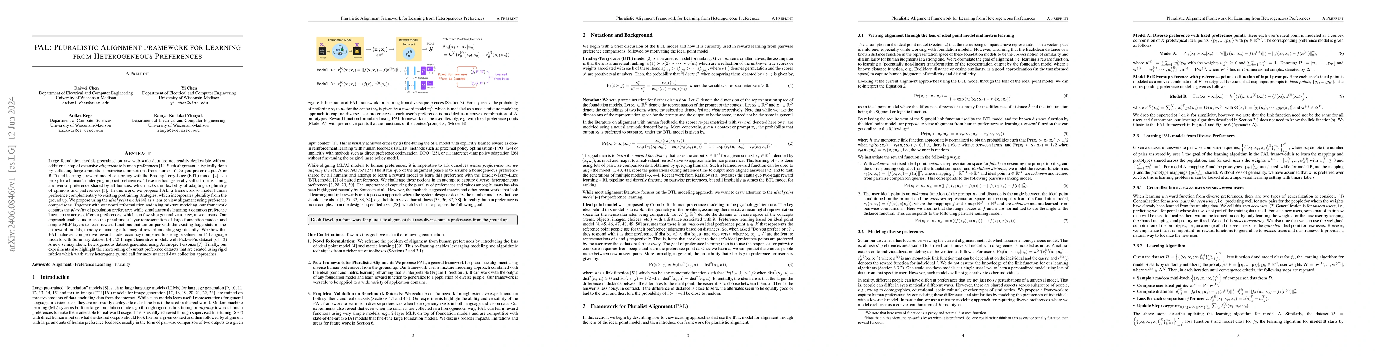 Thumbnail for PAL: Pluralistic Alignment Framework for Learning from Heterogeneous
  Preferences