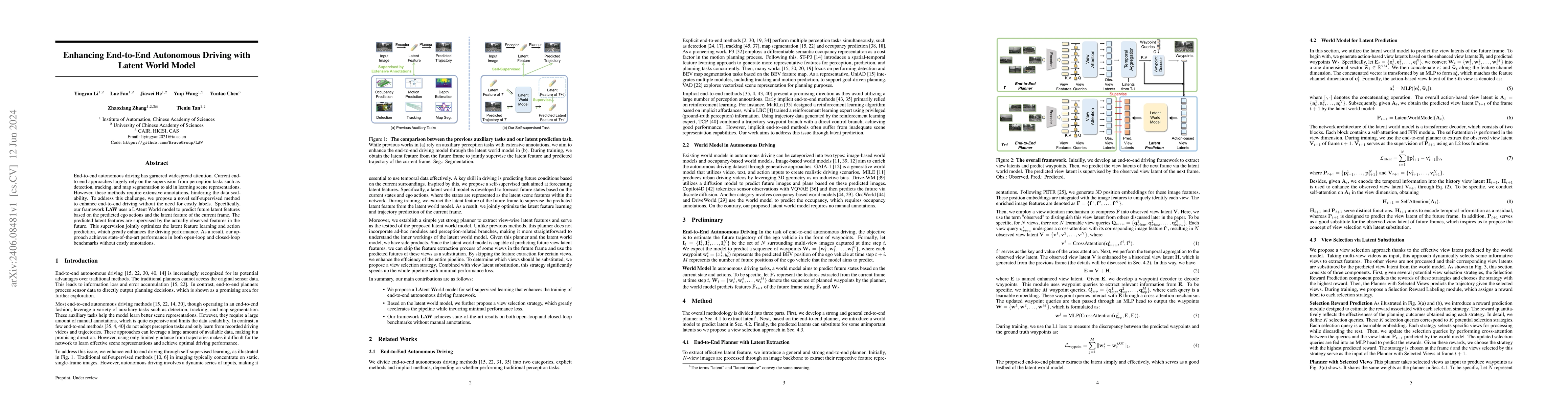 Thumbnail for Enhancing End-to-End Autonomous Driving with Latent World Model