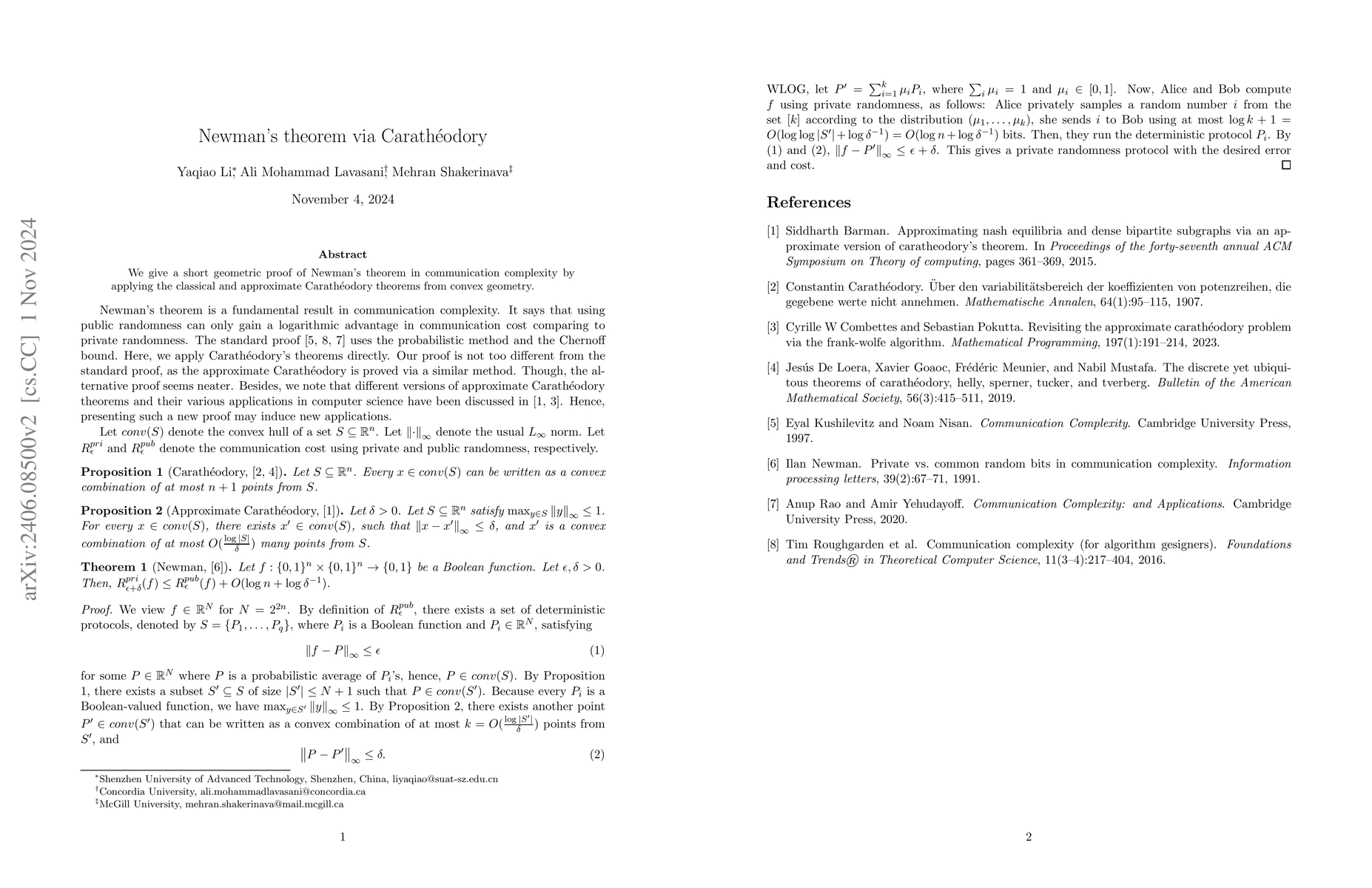 Thumbnail for Newman's theorem via Carath\'eodory