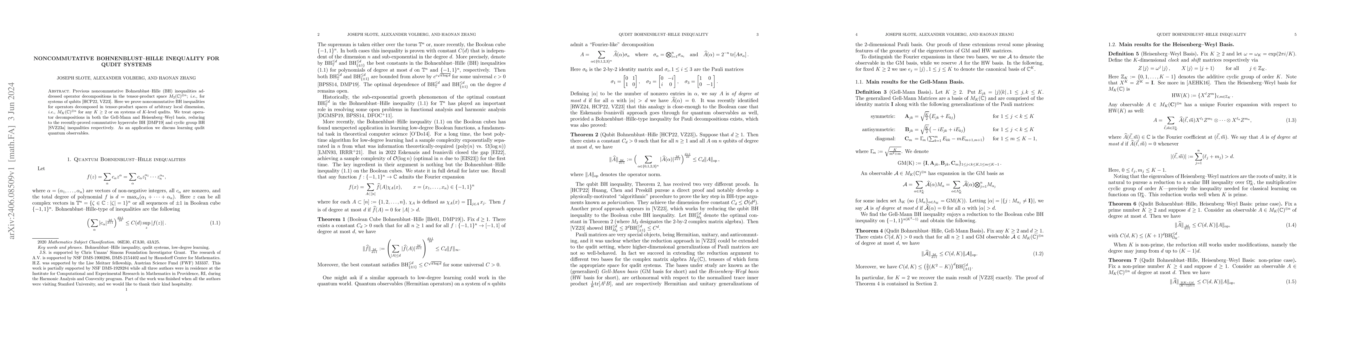 Thumbnail for Noncommutative Bohnenblust--Hille Inequality for qudit systems