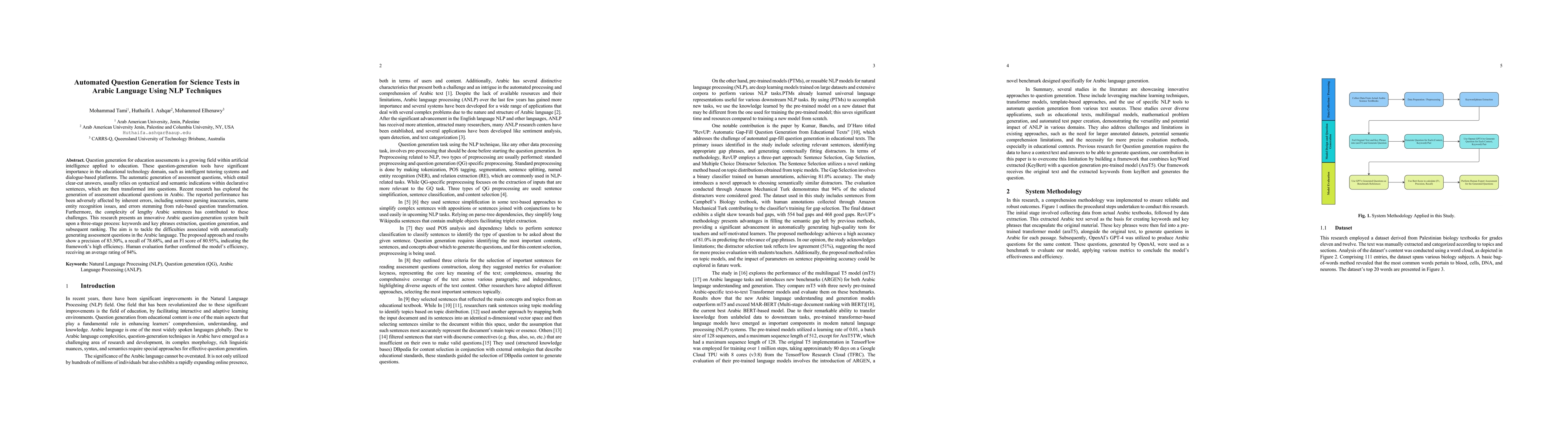 Thumbnail for Automated Question Generation for Science Tests in Arabic Language Using
  NLP Techniques