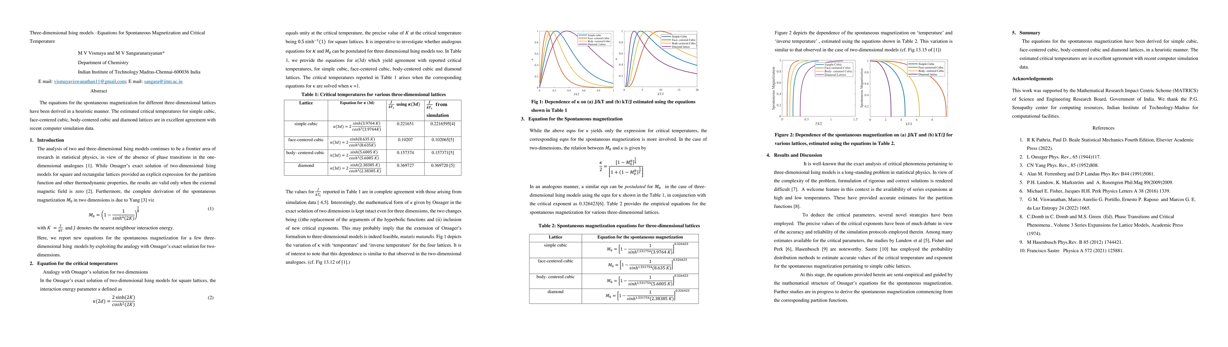 Thumbnail for Three dimensional Ising models: Equations for Spontaneous Magnetization
  and Critical Temperature