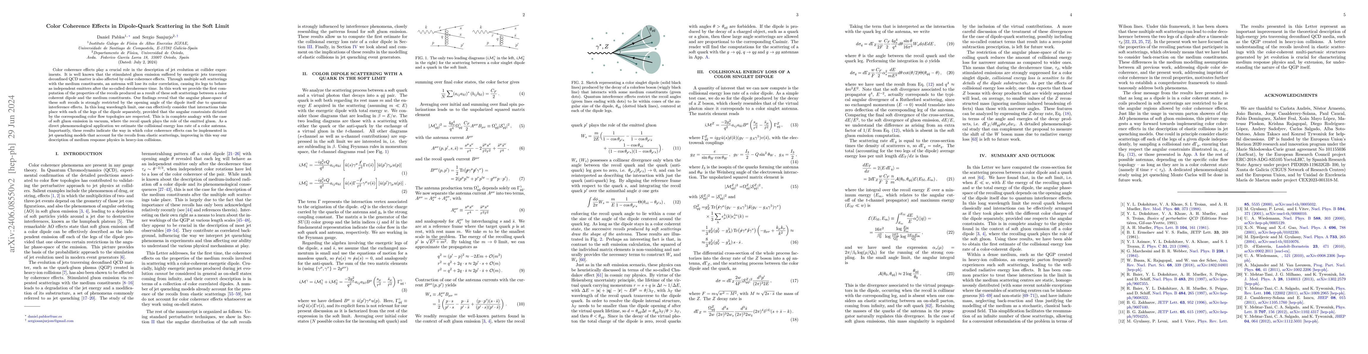 Thumbnail for Color Coherence Effects in Dipole-Quark Scattering in the Soft Limit