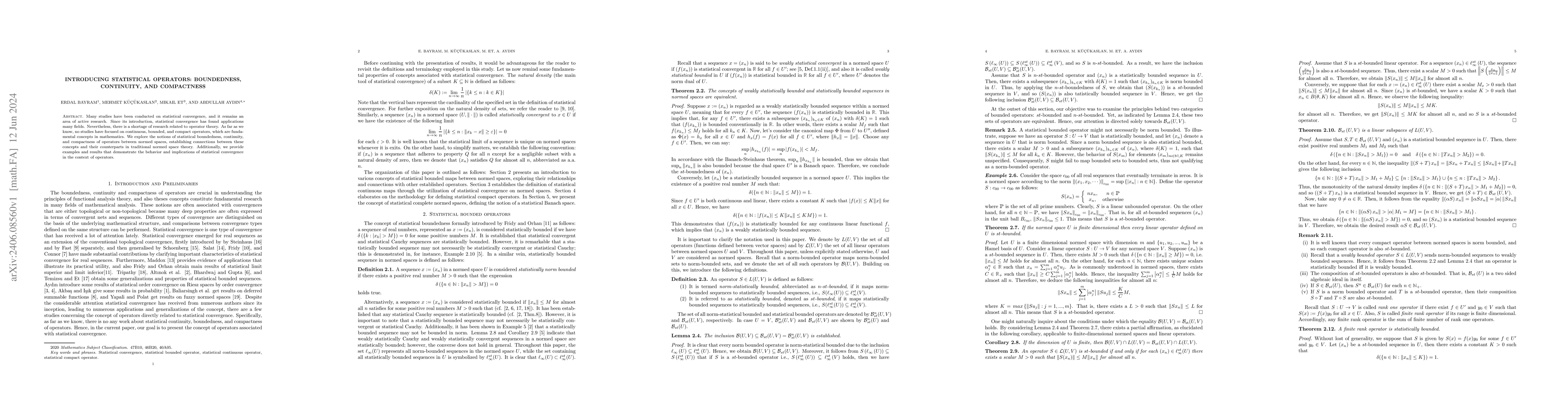 Thumbnail for Introducing Statistical Operators: Boundedness, Continuity, and
  Compactness