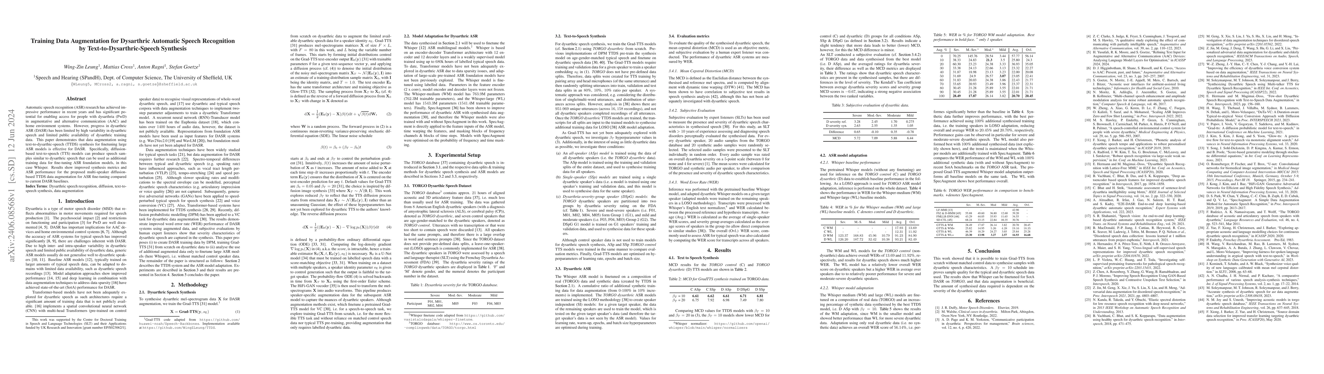 Thumbnail for Training Data Augmentation for Dysarthric Automatic Speech Recognition
  by Text-to-Dysarthric-Speech Synthesis