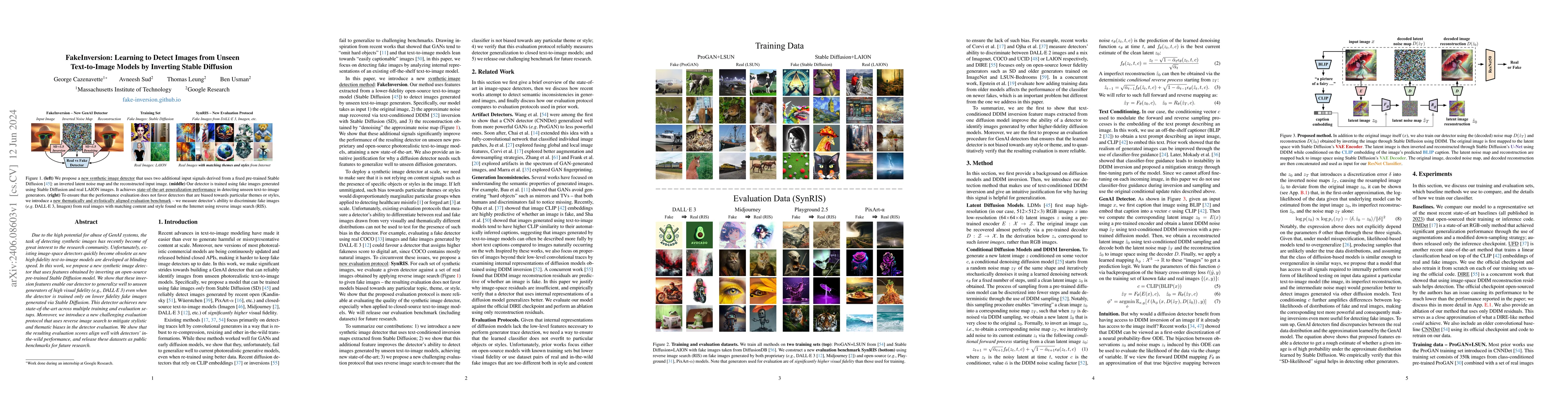 Thumbnail for FakeInversion: Learning to Detect Images from Unseen Text-to-Image
  Models by Inverting Stable Diffusion