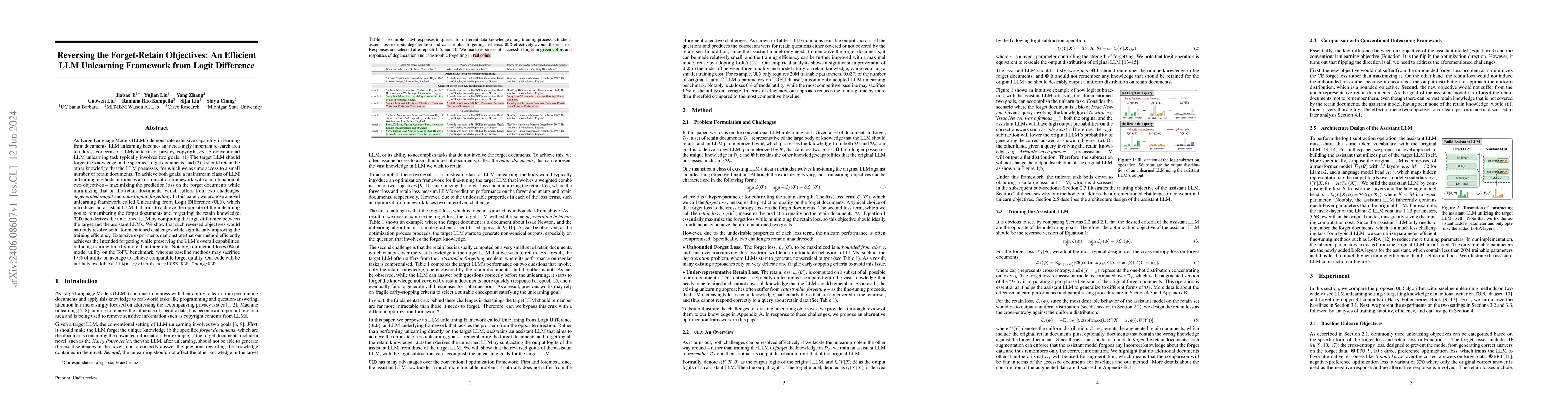 Thumbnail for Reversing the Forget-Retain Objectives: An Efficient LLM Unlearning
  Framework from Logit Difference