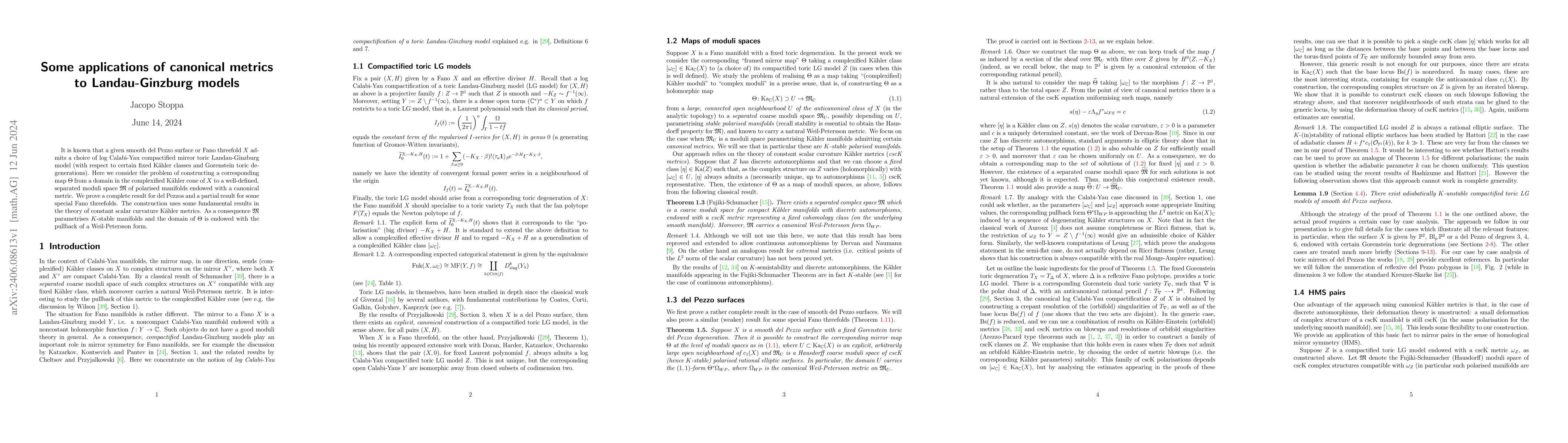 Thumbnail for Some applications of canonical metrics to Landau-Ginzburg models
