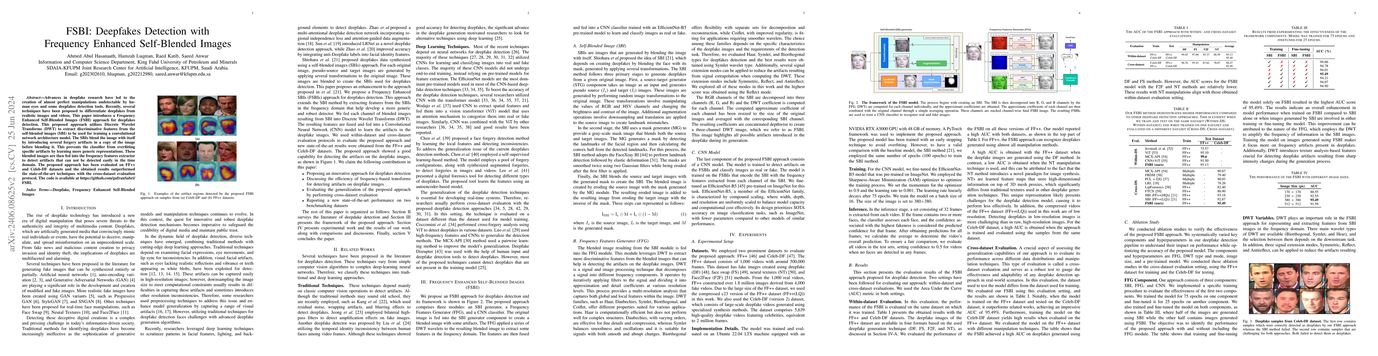 Thumbnail for FSBI: Deepfakes Detection with Frequency Enhanced Self-Blended Images