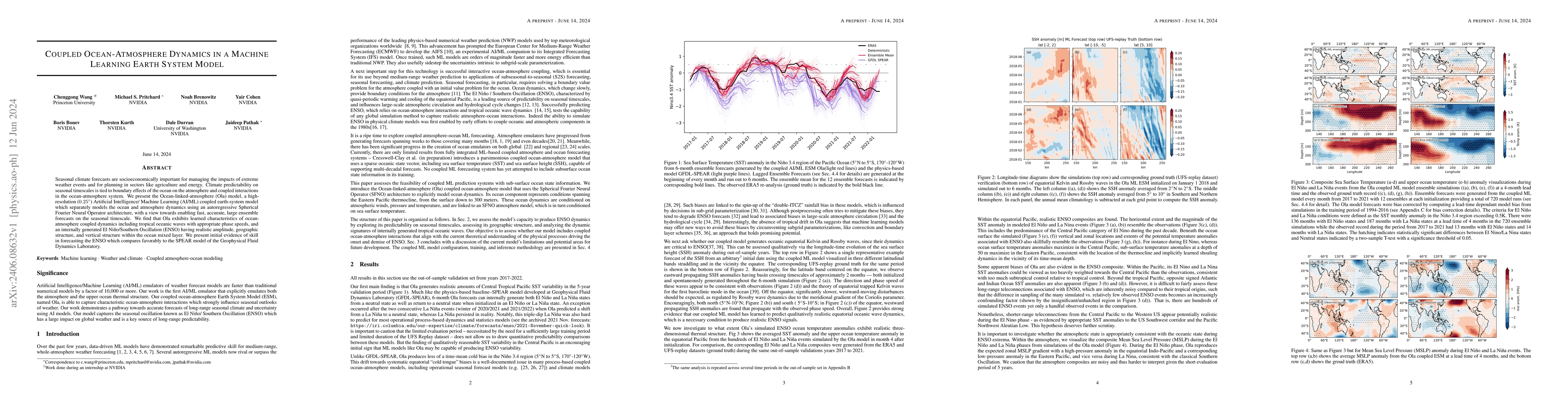 Thumbnail for Coupled Ocean-Atmosphere Dynamics in a Machine Learning Earth System
  Model