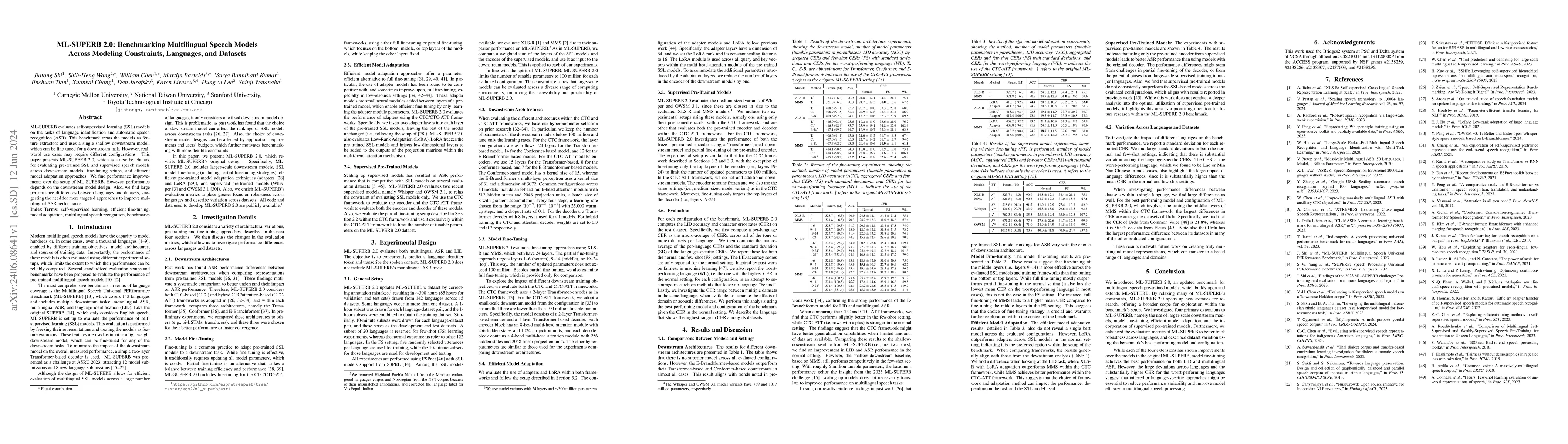 Thumbnail for ML-SUPERB 2.0: Benchmarking Multilingual Speech Models Across Modeling
  Constraints, Languages, and Datasets