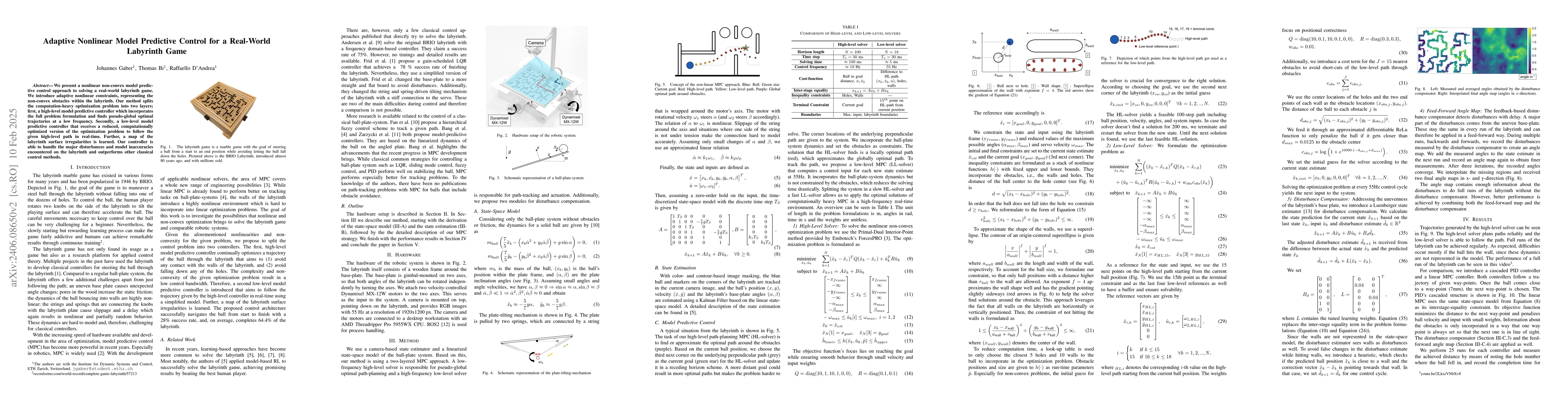Thumbnail for Adaptive Nonlinear Model Predictive Control for a Real-World Labyrinth
  Game