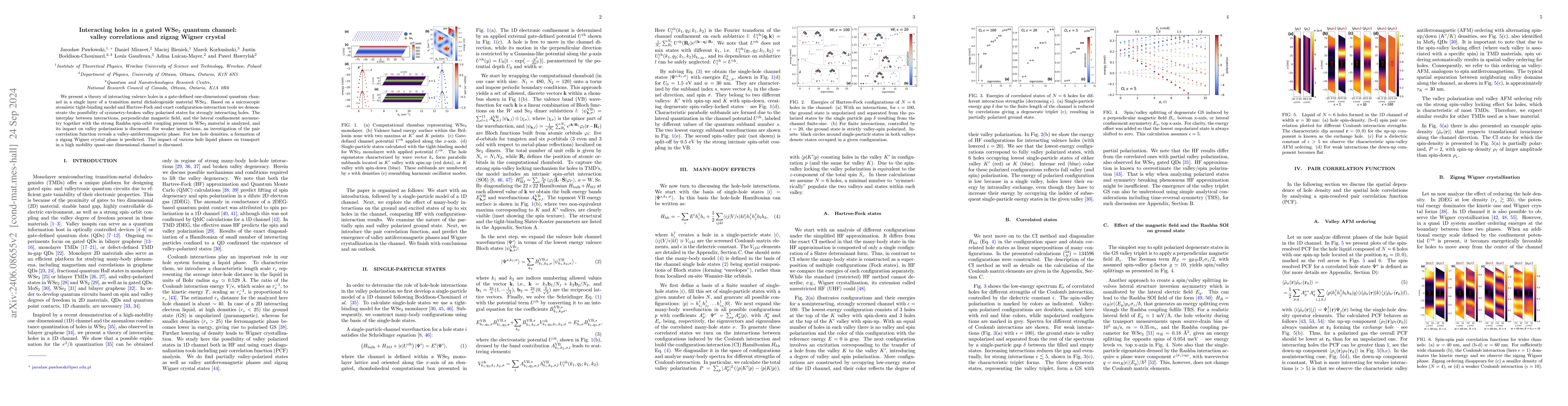 Thumbnail for Interacting holes in a gated WSe$_2$ quantum channel: valley
  correlations and zigzag Wigner crystal