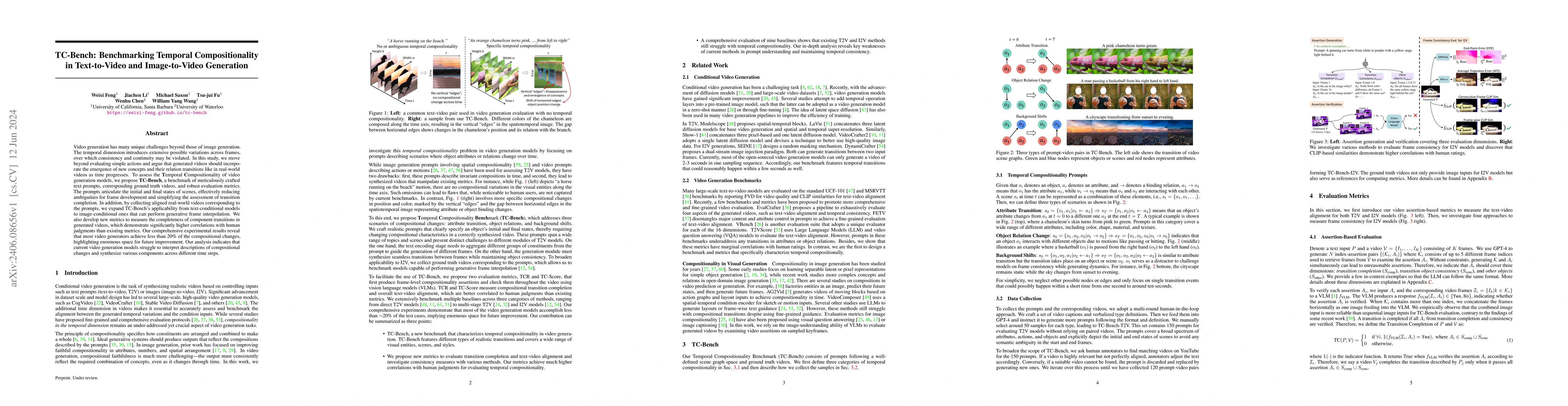 Thumbnail for TC-Bench: Benchmarking Temporal Compositionality in Text-to-Video and
  Image-to-Video Generation