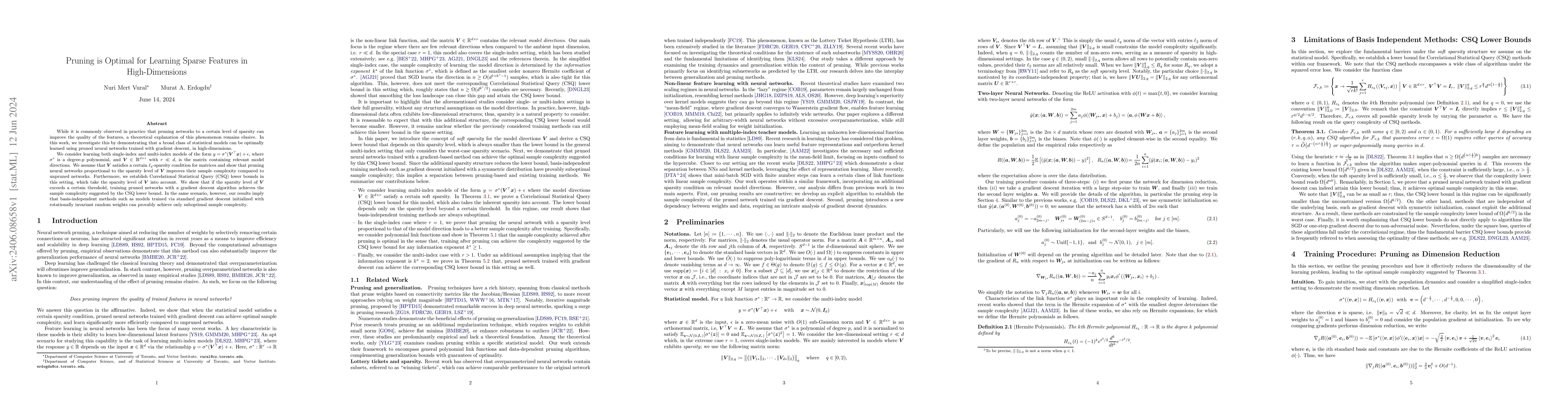 Thumbnail for Pruning is Optimal for Learning Sparse Features in High-Dimensions