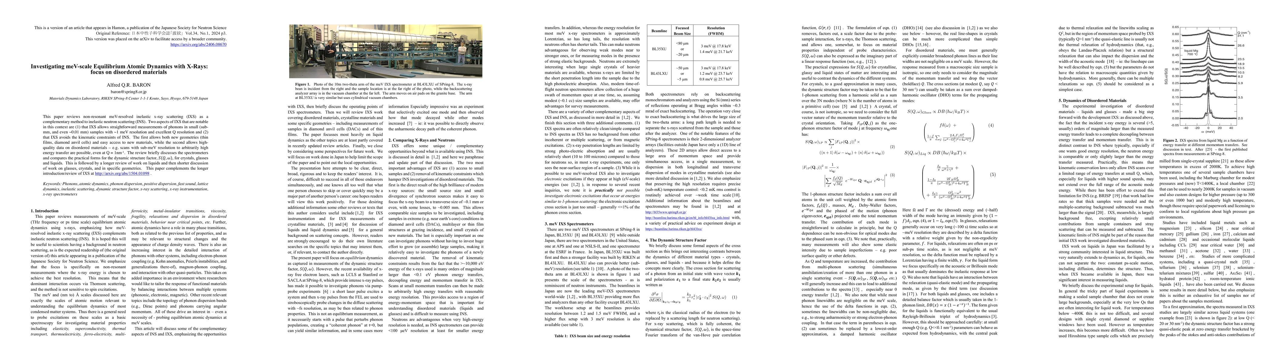 Thumbnail for Investigating meV-scale Equilibrium Atomic Dynamics with X-Rays: focus
  on disordered materials