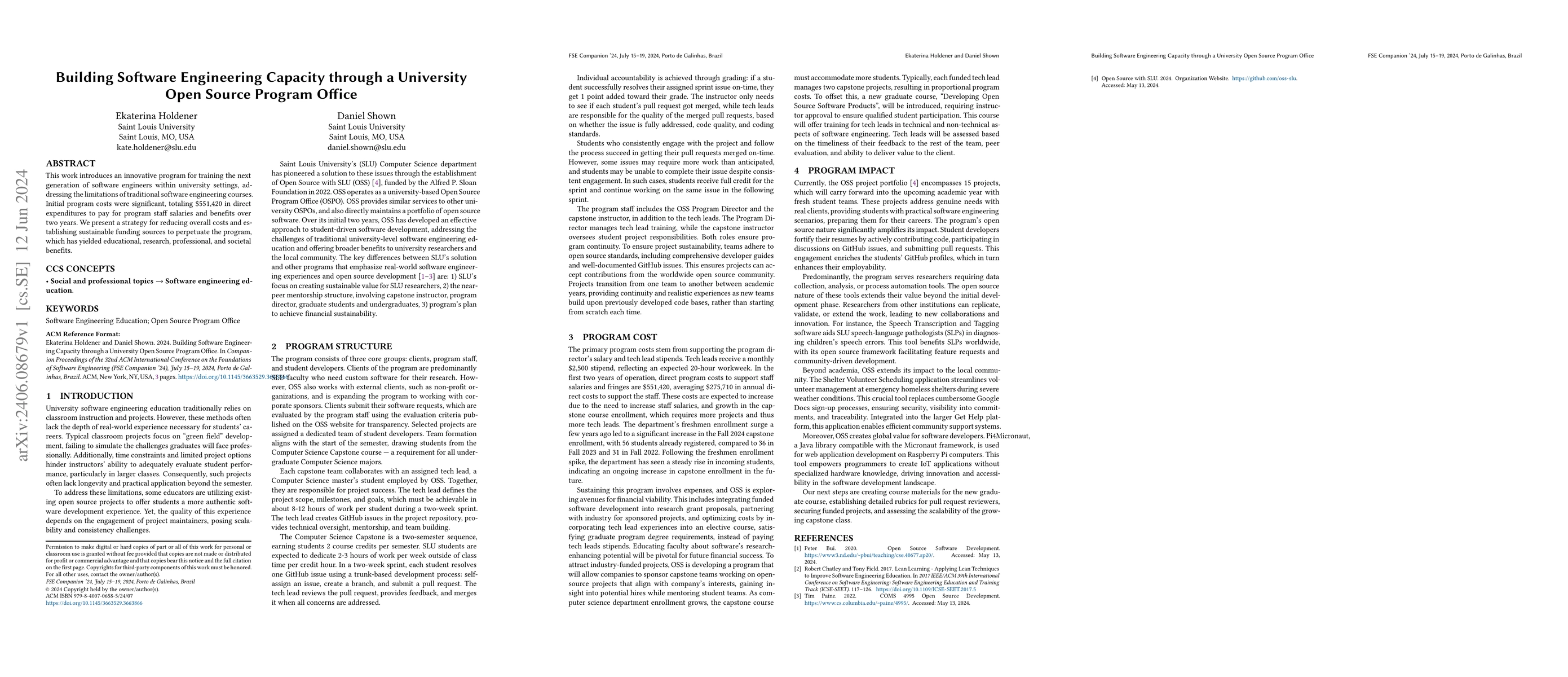 Thumbnail for Building Software Engineering Capacity through a University Open Source
  Program Office