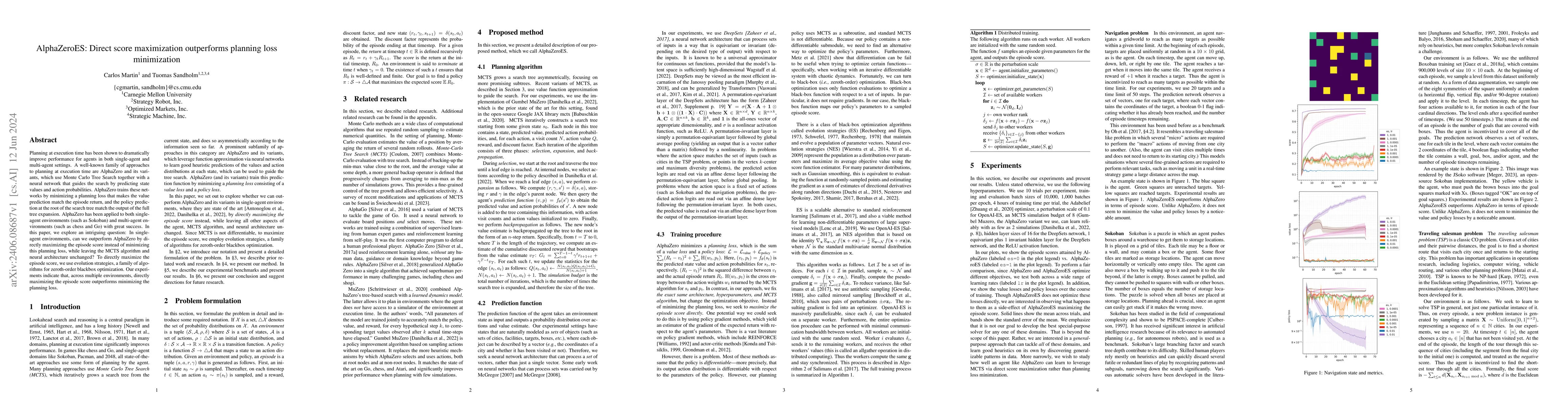 Thumbnail for AlphaZeroES: Direct score maximization outperforms planning loss
  minimization