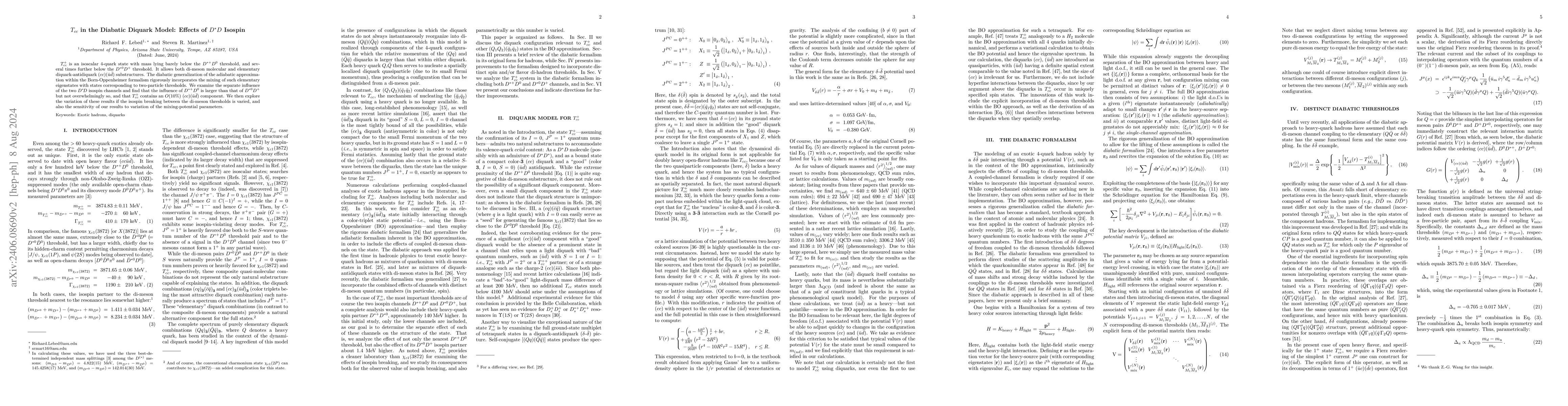 Thumbnail for $T_{cc}$ in the Diabatic Diquark Model: Effects of $D^*D$ Isospin