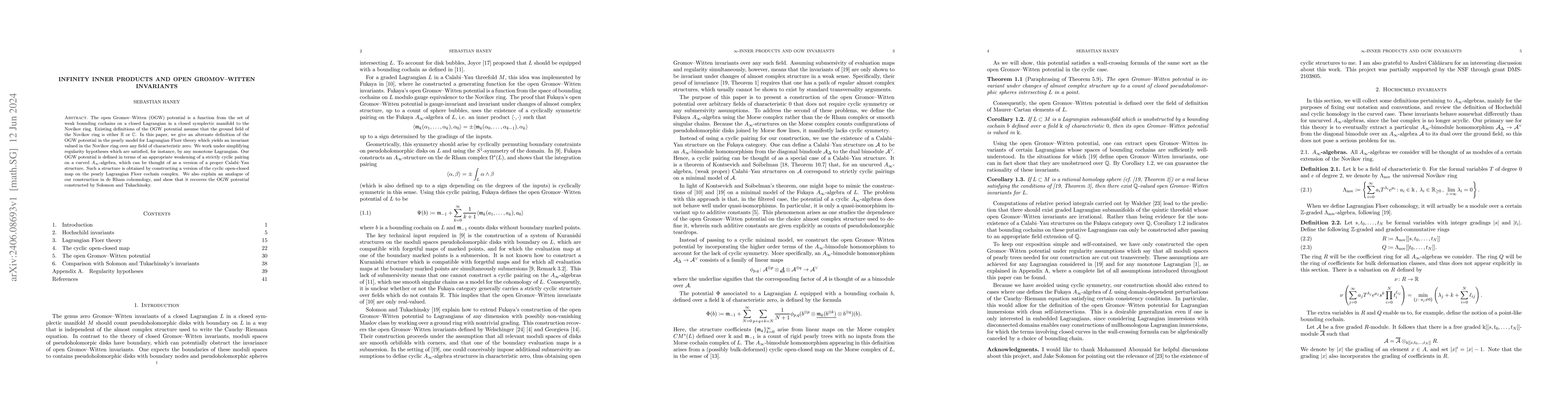 Thumbnail for Infinity inner products and open Gromov--Witten invariants