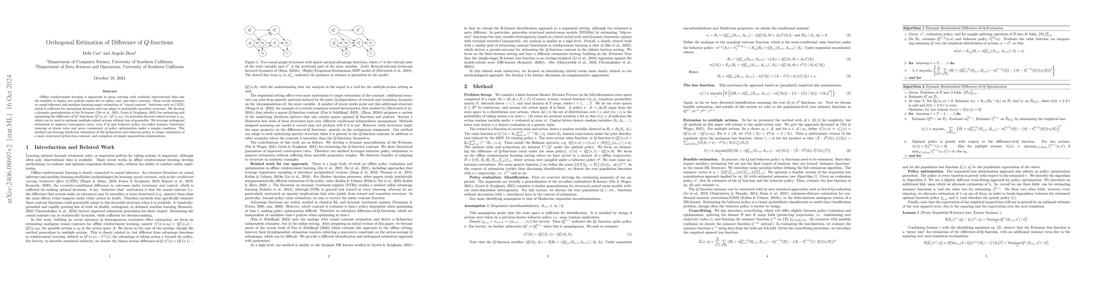 Thumbnail for Orthogonalized Estimation of Difference of $Q$-functions